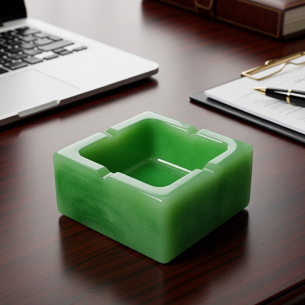 中式古风诗词创意个性烟灰缸装饰摆件客厅茶几桌面树脂仿玉装饰 仿玉-绿