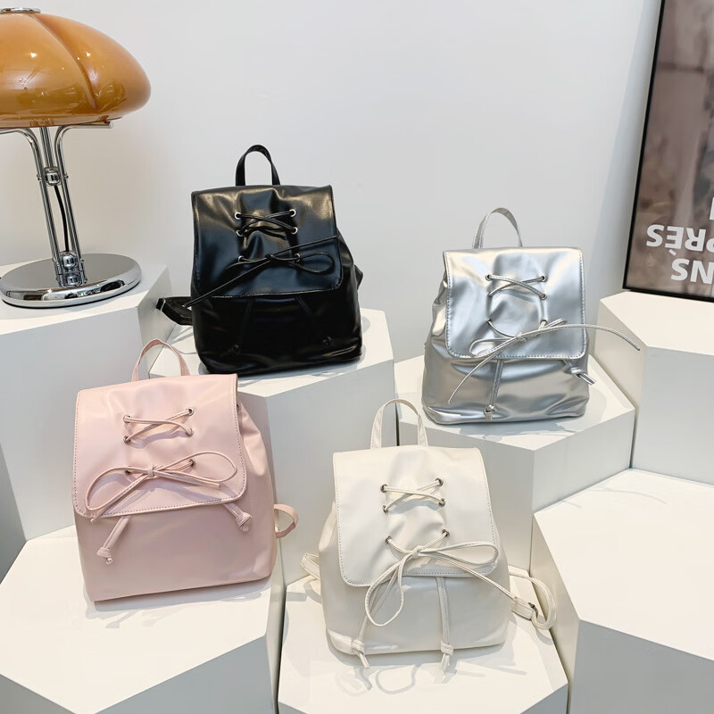 【严选百货】夏天包包女2024春季新款小清新串绳背包大容量休闲纯 黑色