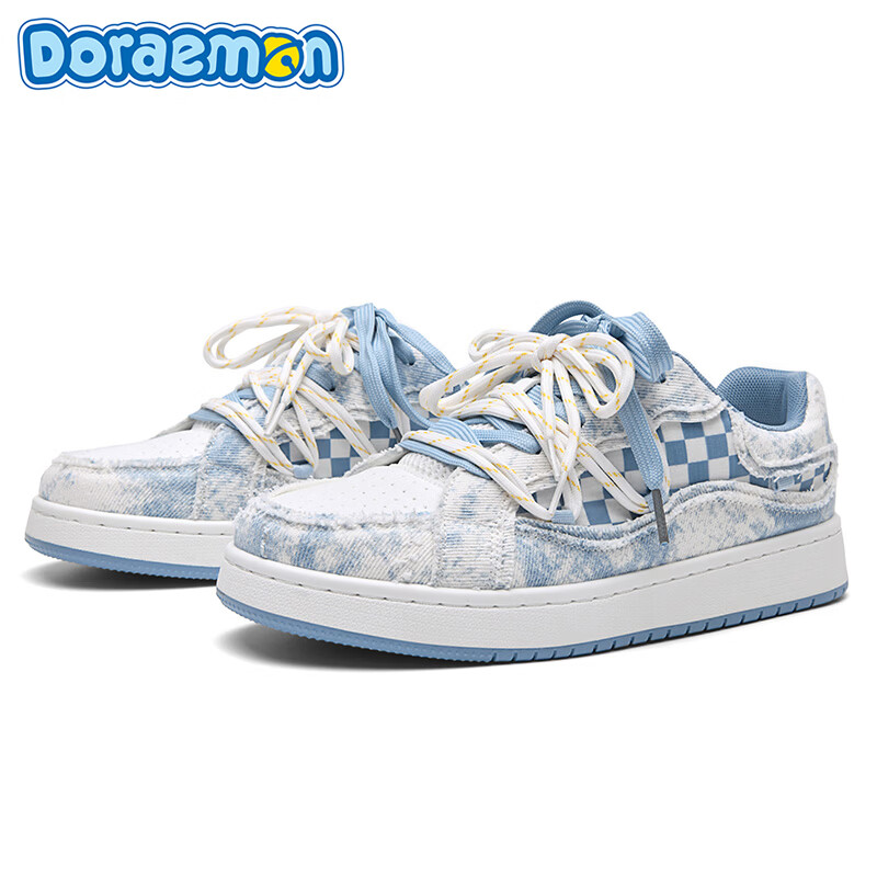 哆啦A梦板鞋男鞋2026春季新款低帮厚底潮鞋增高防滑耐磨运动休闲鞋子男 烟雨蓝 40