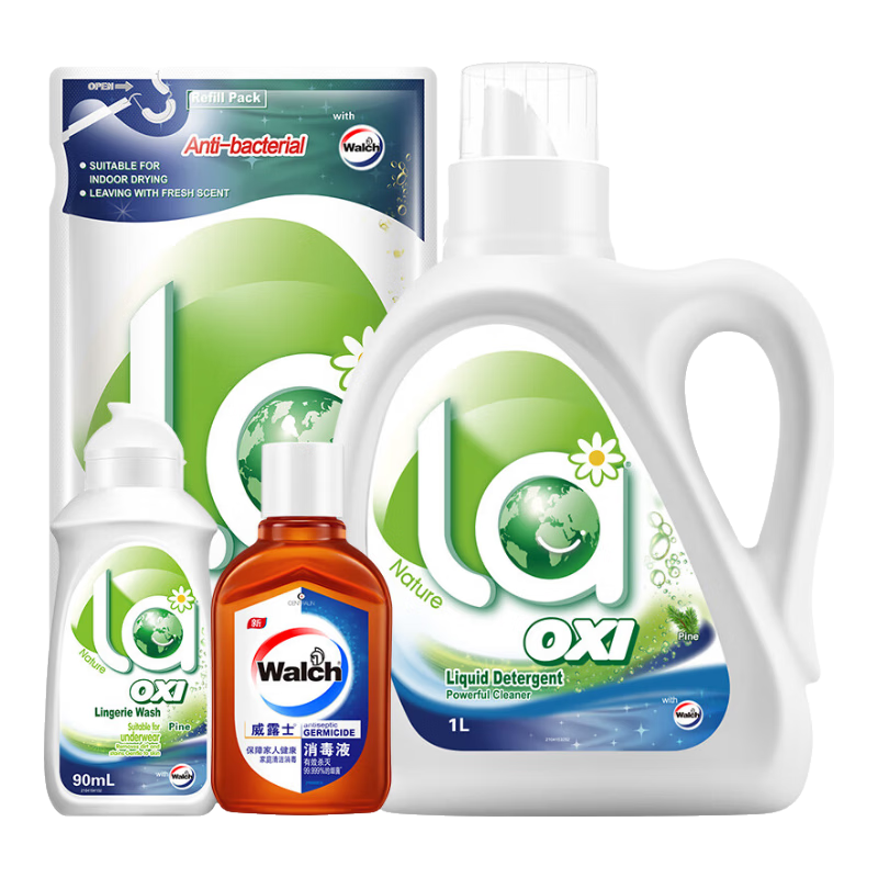 la有氧洗衣液除菌除螨洁净松木香 1L+500ml+消毒液60ml+内衣净90ml