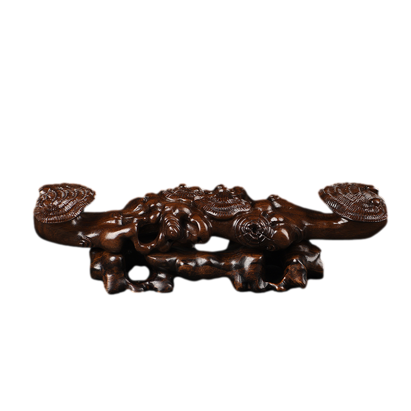 玄同 非洲黑檀木靈芝如意擺件客廳玄關(guān)博古架家居裝飾品新居禮品