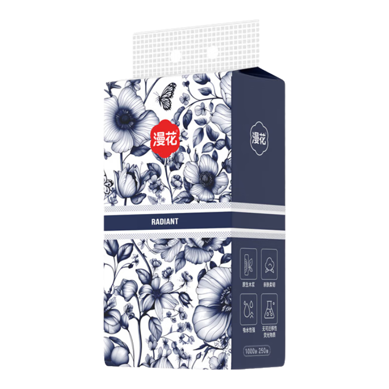 青花系列1000张原木挂式抽纸大包纸巾卫生纸4层加厚漫花抽纸 4层 1000张 * 1提 【大尺寸】