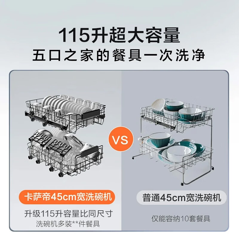 卡萨帝（Casarte）揽光洗碗机嵌入式小型F11 14套大容量 45cm超窄 一级水效 分区洗 智能开门速干 CYBW1457GHU1