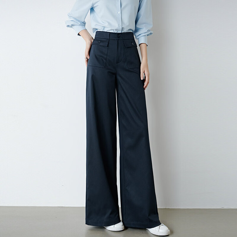 晚白【新品】2026春款经典遮胯显瘦垂顺利落气质通勤直筒裤女 深蓝色 28