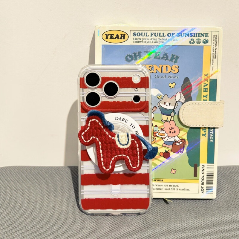 条纹小马适用iPhone17磁吸手机壳15苹果16promax带支架14马新年套 【小马蝴蝶结+小马支架-磁吸】 iPhone 11 pro max
