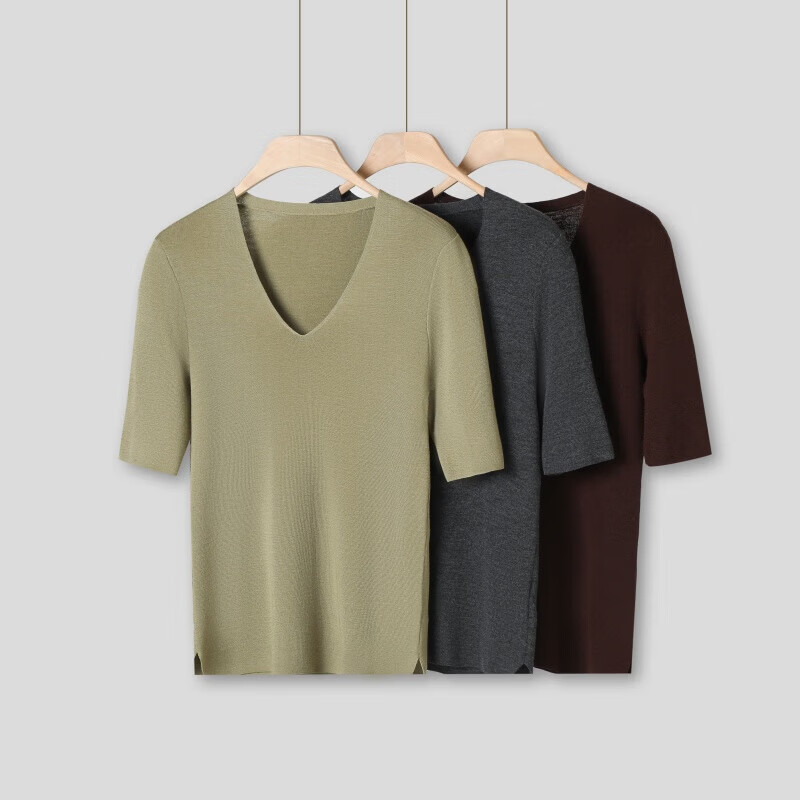 【京东直采】17.5微米扬子精纺羊毛四平V领中袖羊毛衫26夏新款女 白色 XL 体重【120-140斤】