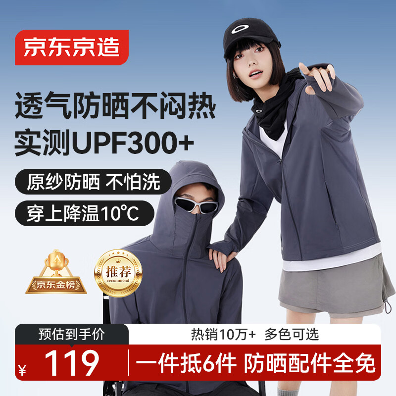 京东京造【面部全防晒】UPF300+防晒衣原纱防晒服透气外套夏季男女 藏蓝XL