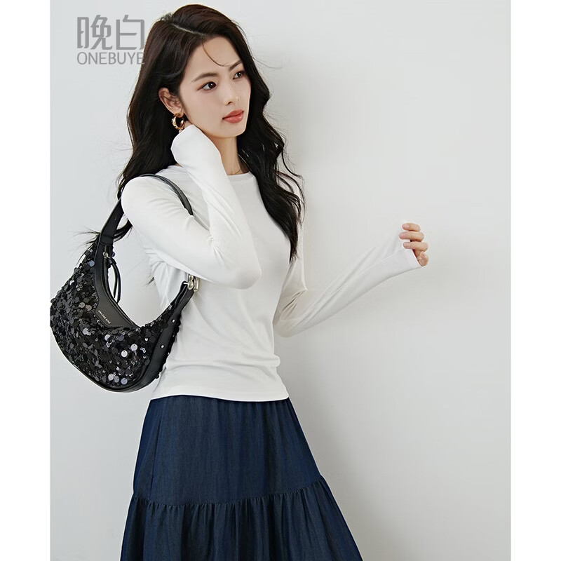 晚白【新品】2026年春款经典圆领正肩打底修身显瘦基础百搭T恤衫女 白色 M