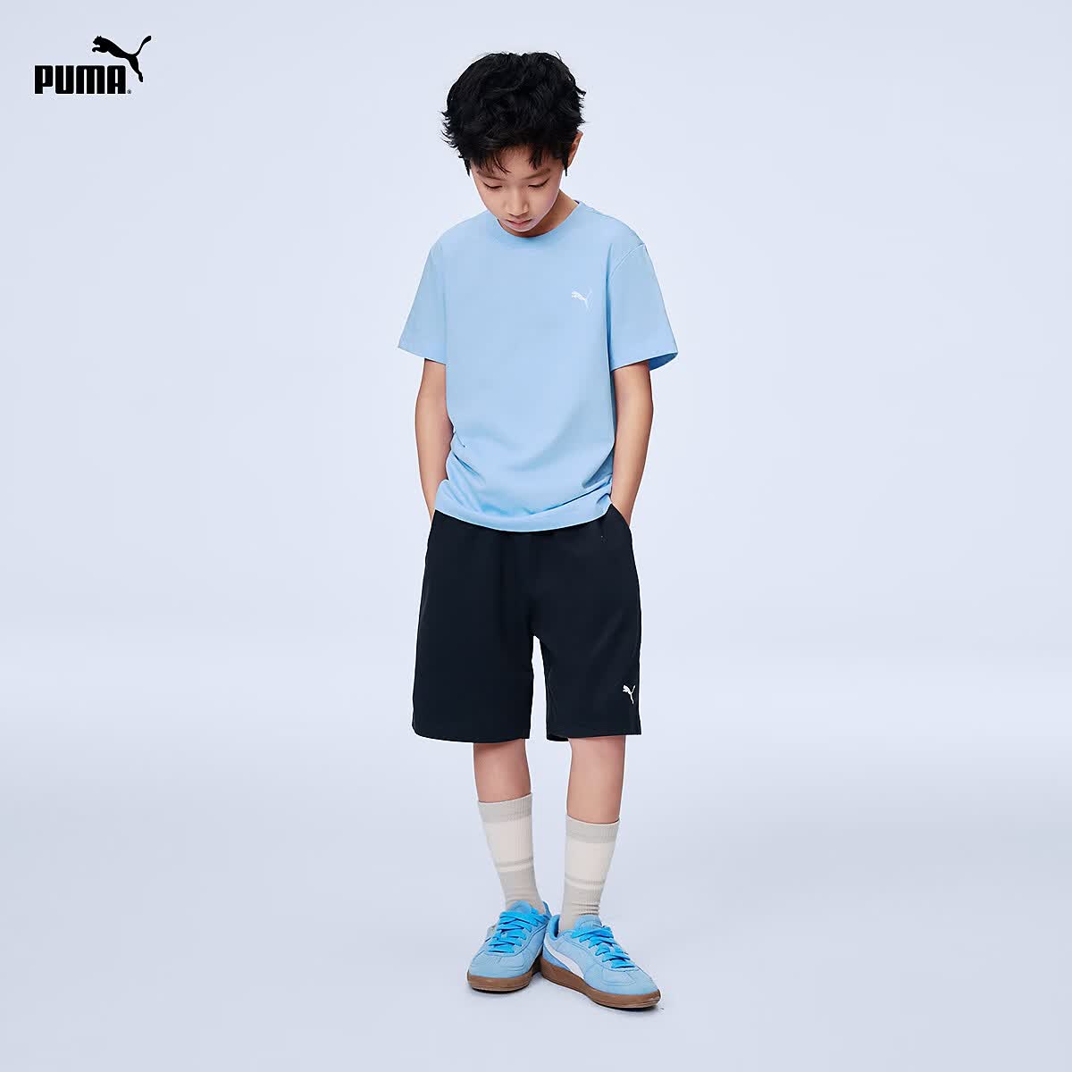 彪马(PUMA)彪马童装2026春季新款儿童短袖套装简约时尚休闲 粉蓝80001 110