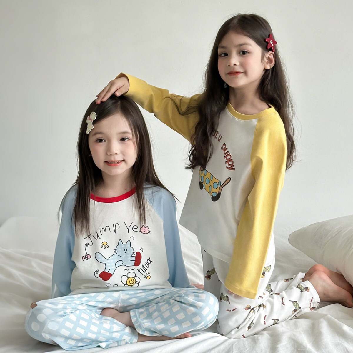 图图小象【A类抑菌】女童家居服套装纯棉秋装儿童睡衣大童T恤裤子两件套 天蓝色 【100%棉】 130 身高约130cm