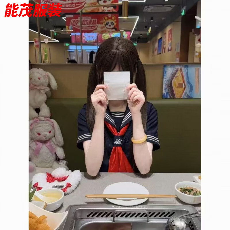 萱眸日系JK制服正统水手服基础款绀三本上衣新品萌妹中间服套装女 绀三本短/袖+裙子+红/领巾 S