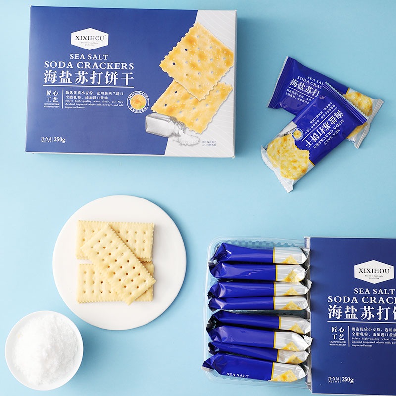 XIXIHOU商超同款无糖海盐苏打饼干酥脆咸味独立小包装碱性代餐解馋零食 【体验装】海盐苏打饼干250g*1盒