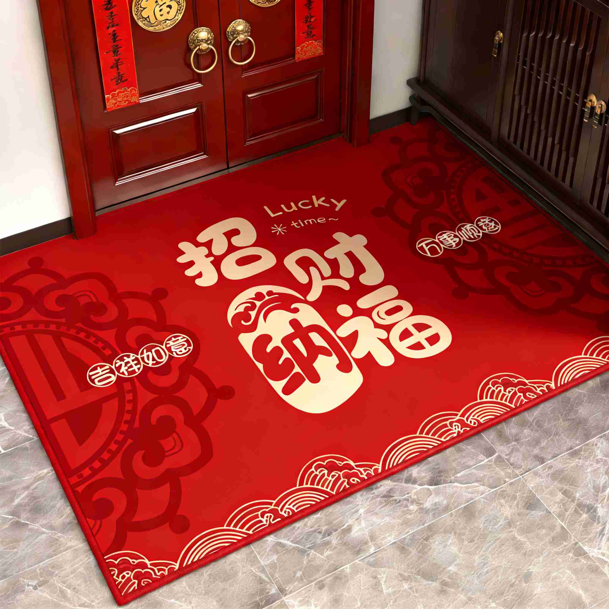 首力入户门地垫家用门口防滑脚垫子除尘耐脏进门玄关高级地毯喜庆新年 【500MM×800MM】招财纳福【不显脏/吸水防滑耐磨】