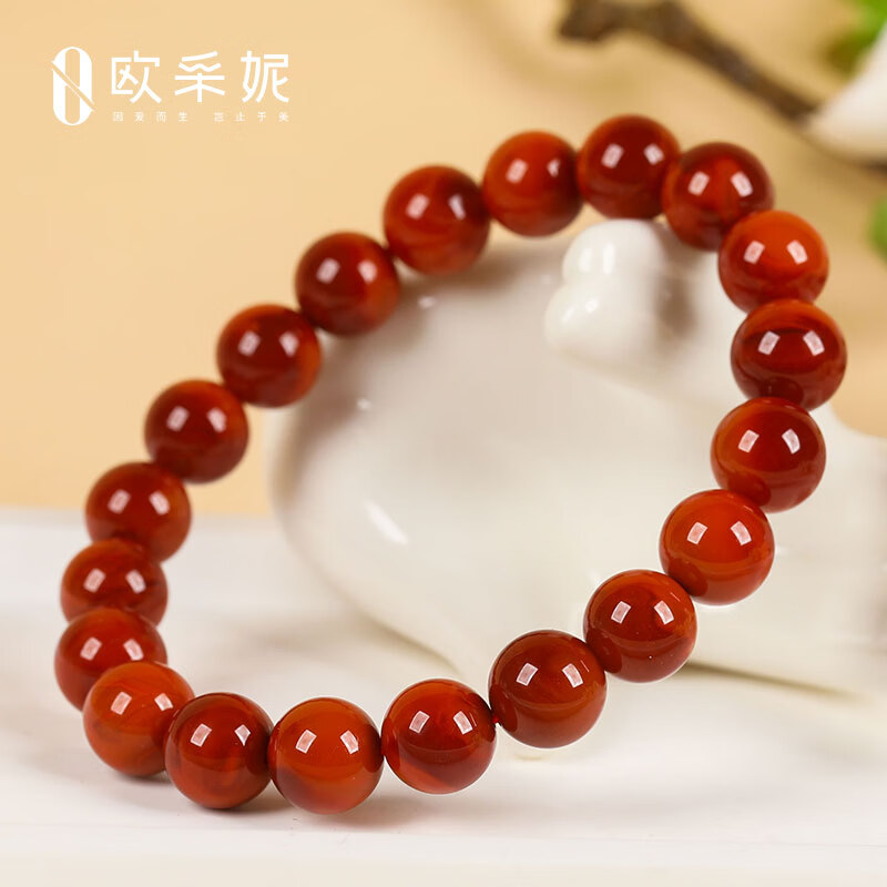 欧采妮(OUCERNY)南红手串奢藏级天然凉山妖花牛血红满色满肉火焰纹玛瑙大圆珠手链 天然南红 10M+