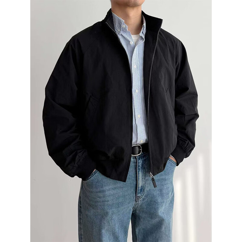 BULLDAMAN高档轻奢老钱风哈灵顿夹克男春季新款时尚立领茄克宽松休闲短外套 橄榄色 M