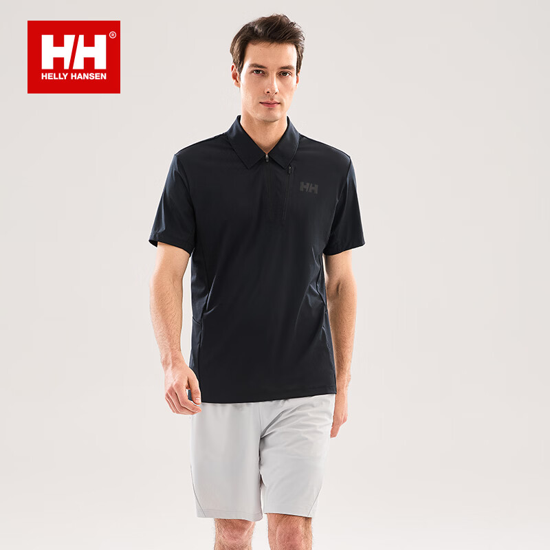 HELLY HANSEN, HH海丽汉森hh26夏男轻户外商务休闲速干凉感透气短袖POLO衫 黑色 M
