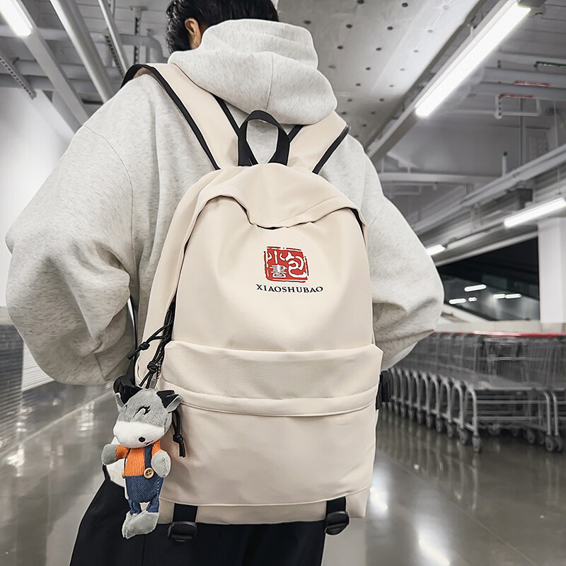 酷森书包女大学生韩版原宿风双肩包男大容量ins风初中生背包男防泼水 白色【单包】