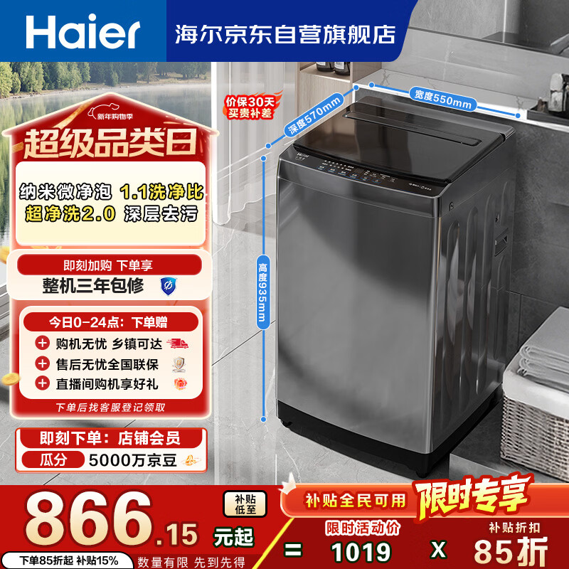 海尔（Haier） 全自动波轮洗衣机 10KG 家用宿舍出租房 一级能效 家电国家补贴以旧换新京东自营 XQB100-Z719