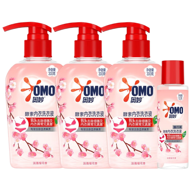 奥妙（OMO）内裤内衣洗衣液300g*3+100g 内衣裤专用女士去血渍杀菌抑菌除螨