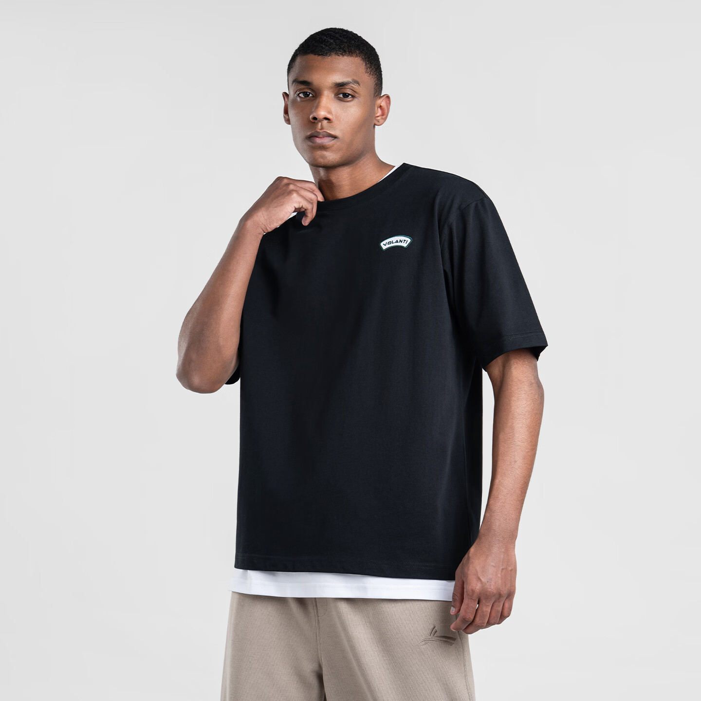 沃兰迪美式纯棉运动短袖圆领半袖T恤速干休闲素色男女同款透气夏季款 黑色 M