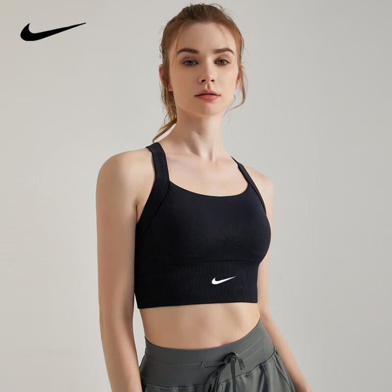 耐克NIKE运动内衣女高强度防震防下垂瑜伽普拉提跑步健身背心文胸 经典黑 L （115斤-130斤）