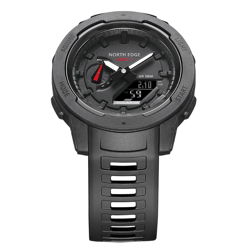 NORTH EDGE碳纤维运动电子手表男士秒表倒计时闹钟整点报时50米防水学生腕表 MARS3【碳纤维复合材质外壳】