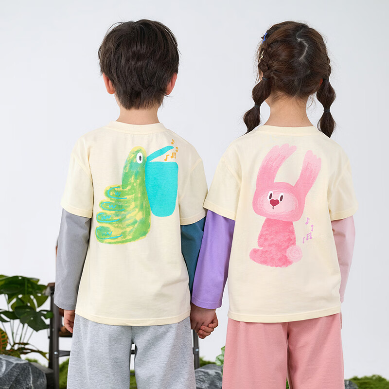 棉花堂（cottontown）【100%棉】棉花堂假两件男童T恤春秋季童装针织上衣纯棉运动t恤 可爱熊 90 90/52