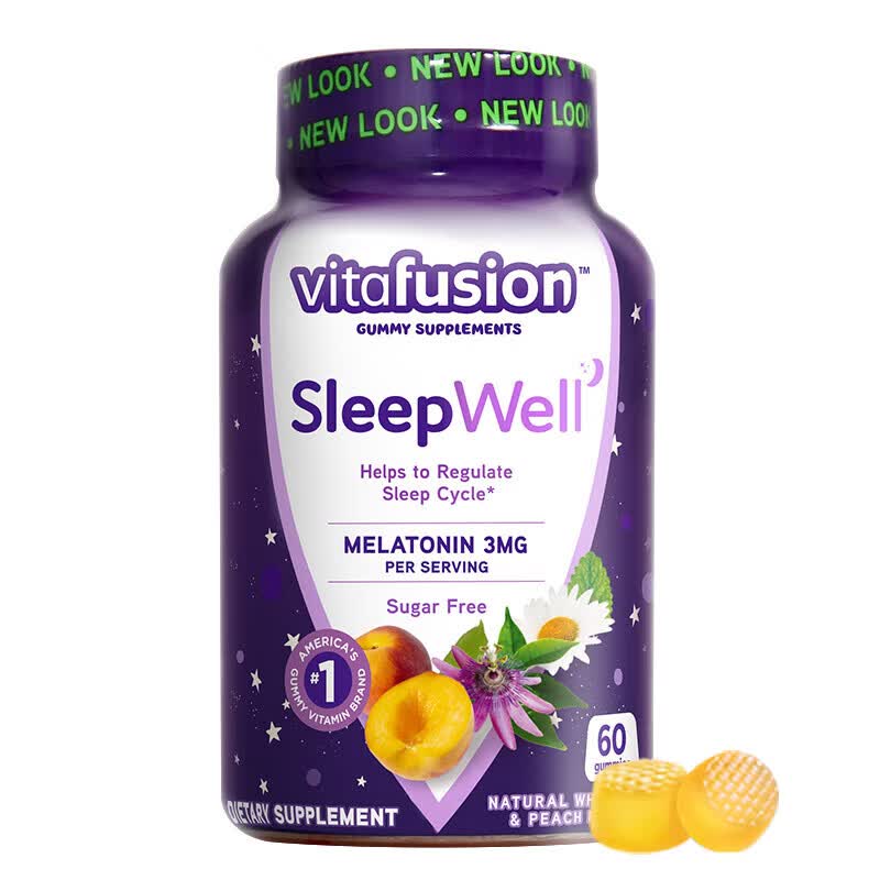 小熊糖（Vitafusion）美国sleepwell改善睡眠失眠倒时差 助眠安眠成人褪黑素软糖  【轻度失眠】3mg褪黑素软糖 60粒*1瓶