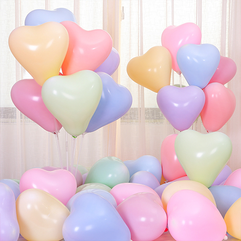 FOOJO 马卡龙彩色气球气球元旦氛围气球 生日气球求婚气球告白气球 50只装心形（含气筒丝带胶点）