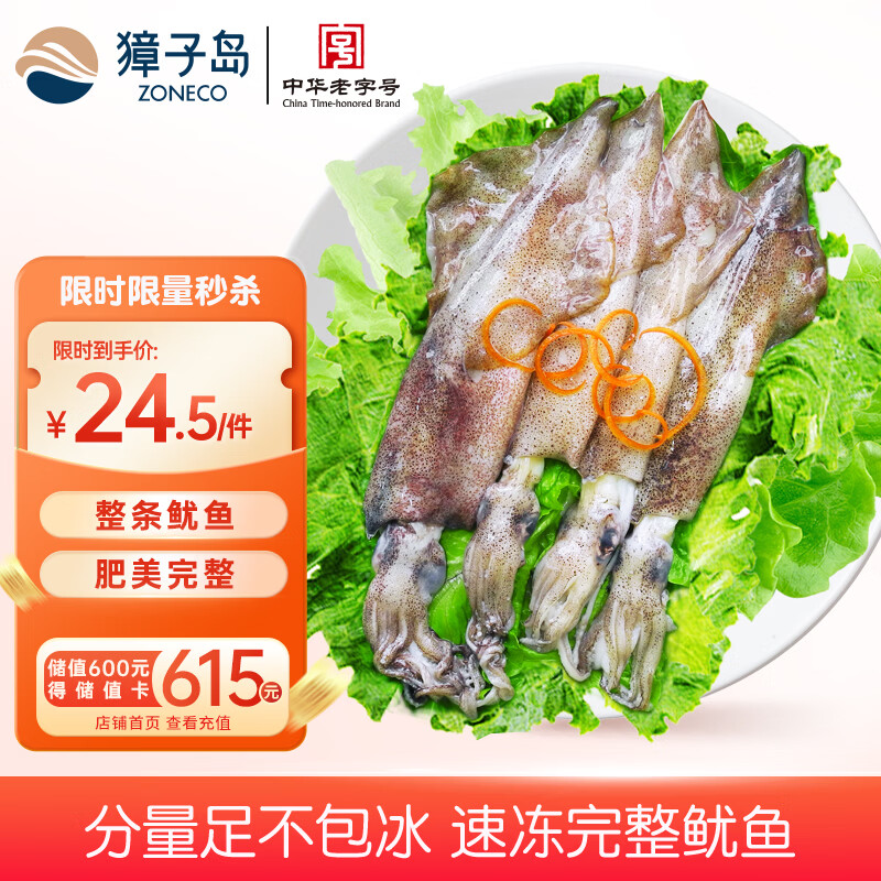 獐子岛 冷冻整只鱿鱼1斤 铁板鱿鱼火锅烧烤食材 海鲜 年货送礼