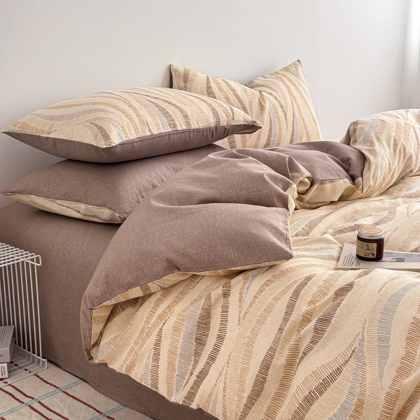 无印良品极简风全棉四件套四季通用可裸睡高级感纯棉被套床笠床单款三件套 素色浪线【100%全棉 手感细腻】 1.8m 床单款 四件套-被套200x230cm