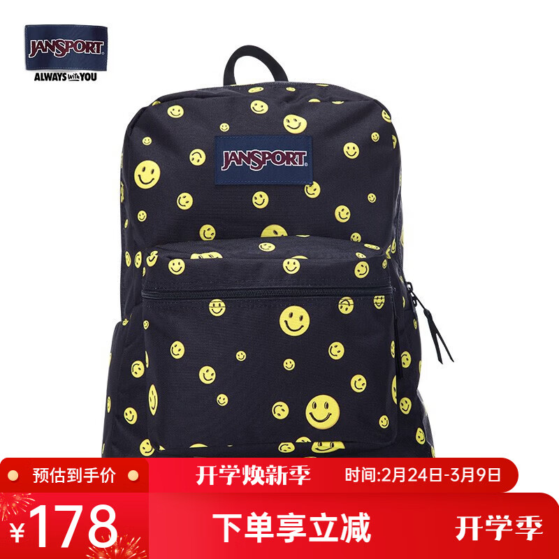 JANSPORT杰斯伯双肩包女男时尚休闲双肩包/裁切不一样花纹会不一致 33SB41W绵长的微笑-无侧袋无隔层