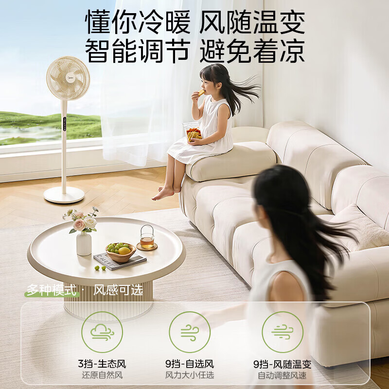 美的（Midea）【强劲远风】电风扇智能遥控定时家用风扇落地扇大风力客厅卧室宿舍工业车间大风量电扇循环自然风 【远程遥控 动态风感】SDJ30BM