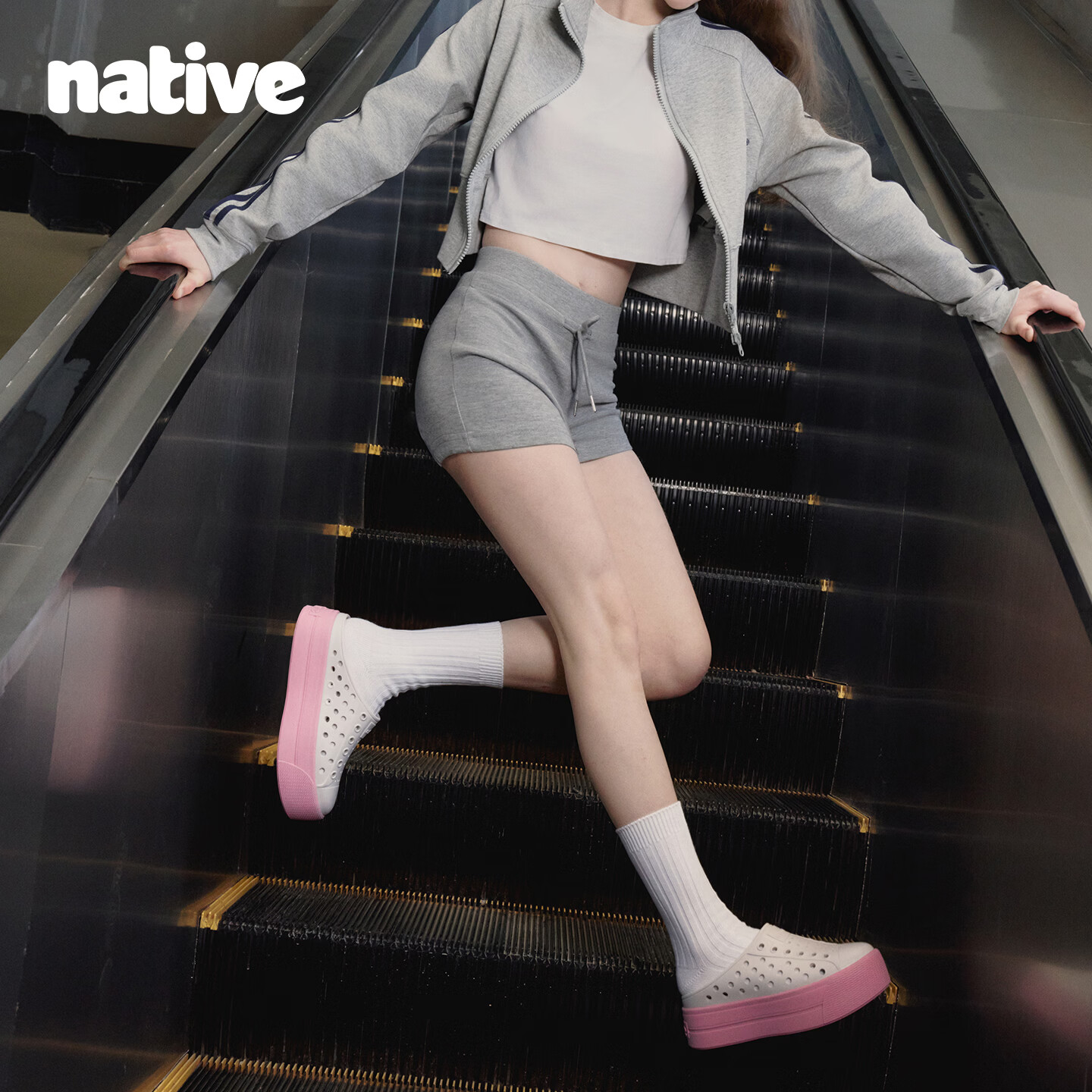 Native洞洞鞋女厚底增高鞋夏季新款clog hi半拖鞋防滑凉鞋女沙滩溯溪鞋 【热卖】豆腐白|灰粉 38
