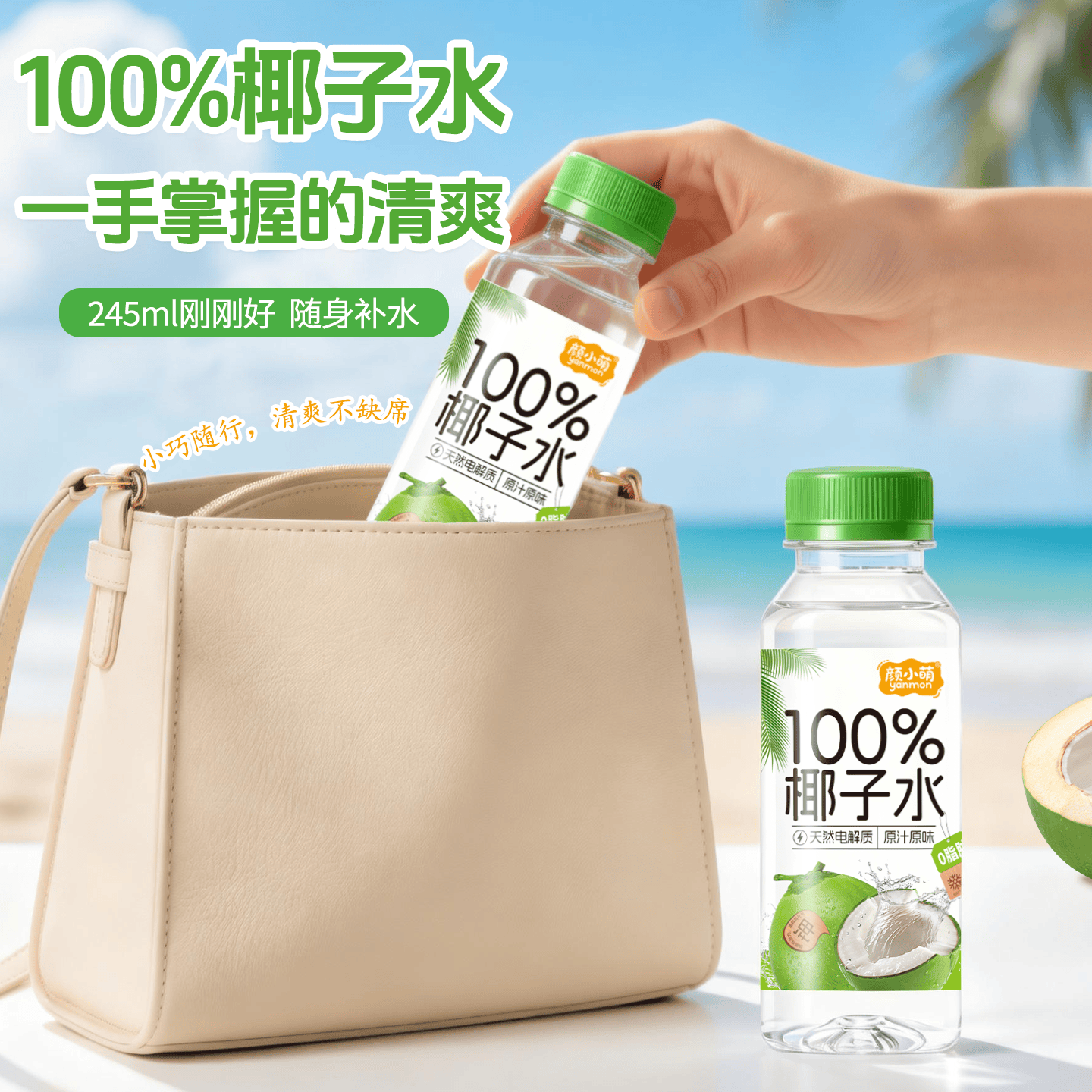颜小萌椰子水245ml*10瓶学生便携清爽饮品网红高颜值饮料整箱解腻 椰子水245ml*10瓶