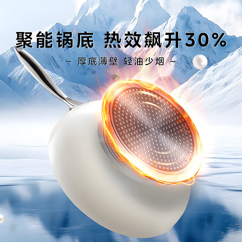 美的炒锅有钛0氟陶瓷涂层不粘锅炒菜锅平底锅明火燃气灶电磁炉通用 32cm 高颜值金属盖