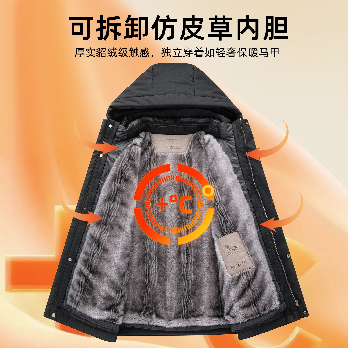 罗蒙(ROMON)【一衣多穿+鹅绒】羽绒服男新款中老年爸爸装加厚保暖干部装外套 25615黑色【连帽+可拆内胆】 M (170) 【建议100-120斤】