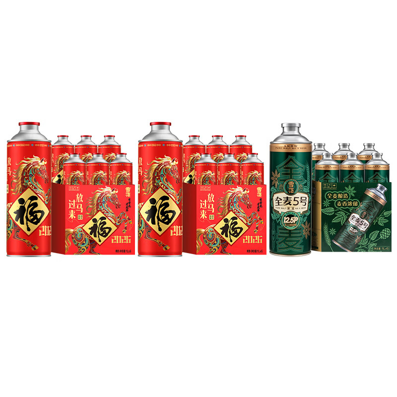 雪花（SNOW）啤酒全麦5号马年限定福罐组合装精酿啤酒 马年福罐1LX12罐+全麦5号 1L 6罐 组合装