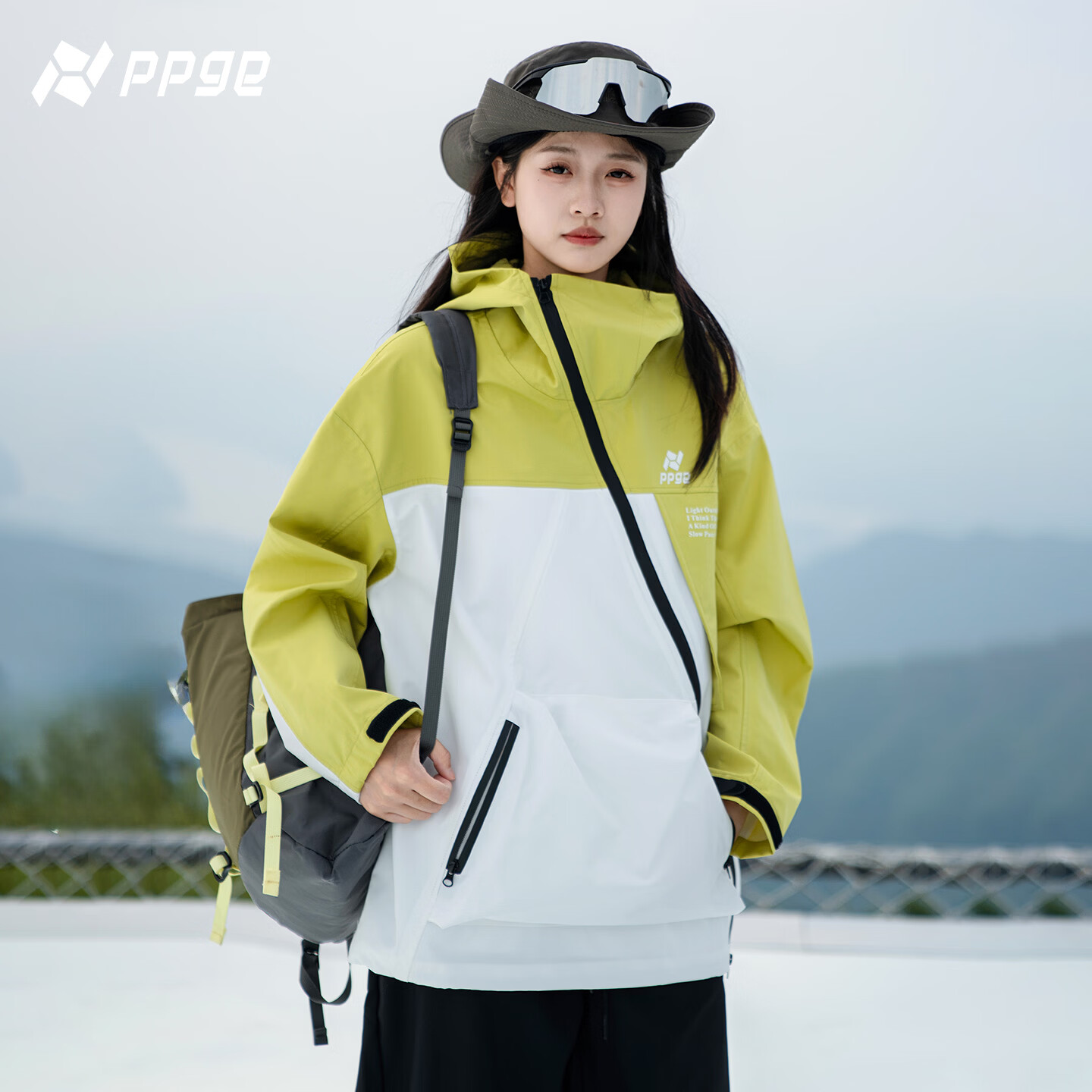 PPGE冲锋夹克秋冬防风防泼水户外登山衣服外套男女同款斜拉链运动夹克 刺莺绿 软壳外套 3XL