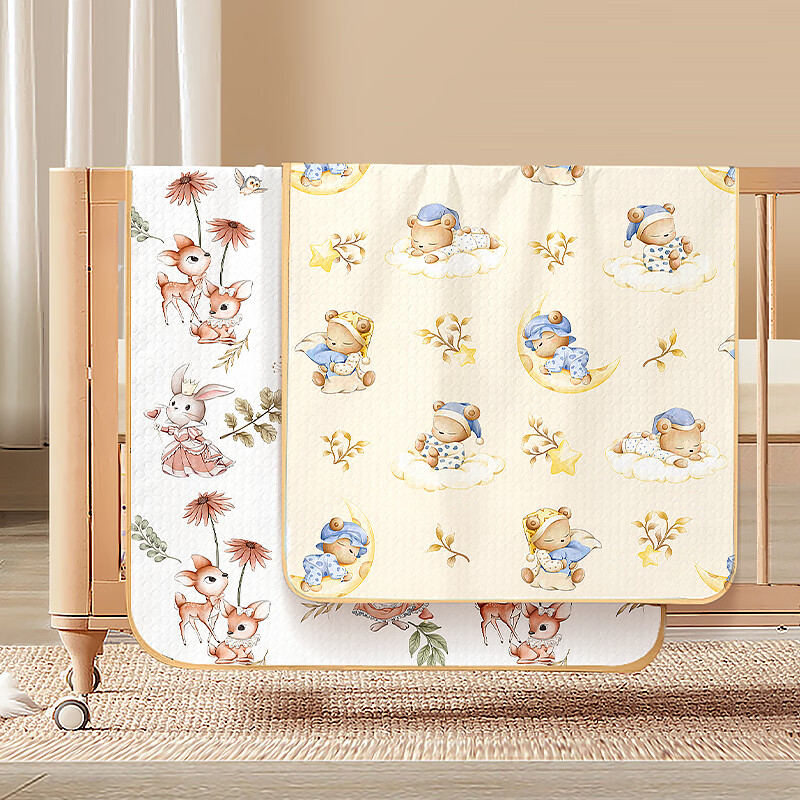 童葵(tongkui)婴儿隔尿垫防水可洗床上纯棉表层新生儿宝宝透气可水洗儿童大尺寸 10A抗菌-梦幻小熊 (A类纯棉 透气不闷远离红pp) 180*200cm1条装【双人床·整床满铺护理】