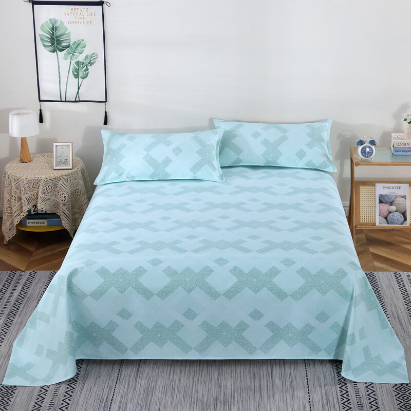 眷耐纯棉老粗布床单220x240cm单件加厚全棉单双人大尺寸大炕单家用 暖扇叶子【四季好用】 三件：大床单+2只枕套 350cm*240cm