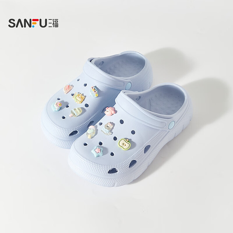 三福（SANFU）洞洞鞋女款可爱食玩厚底增高EVA通勤防滑防臭外穿凉拖鞋2026新款 趣味-蓝色 37