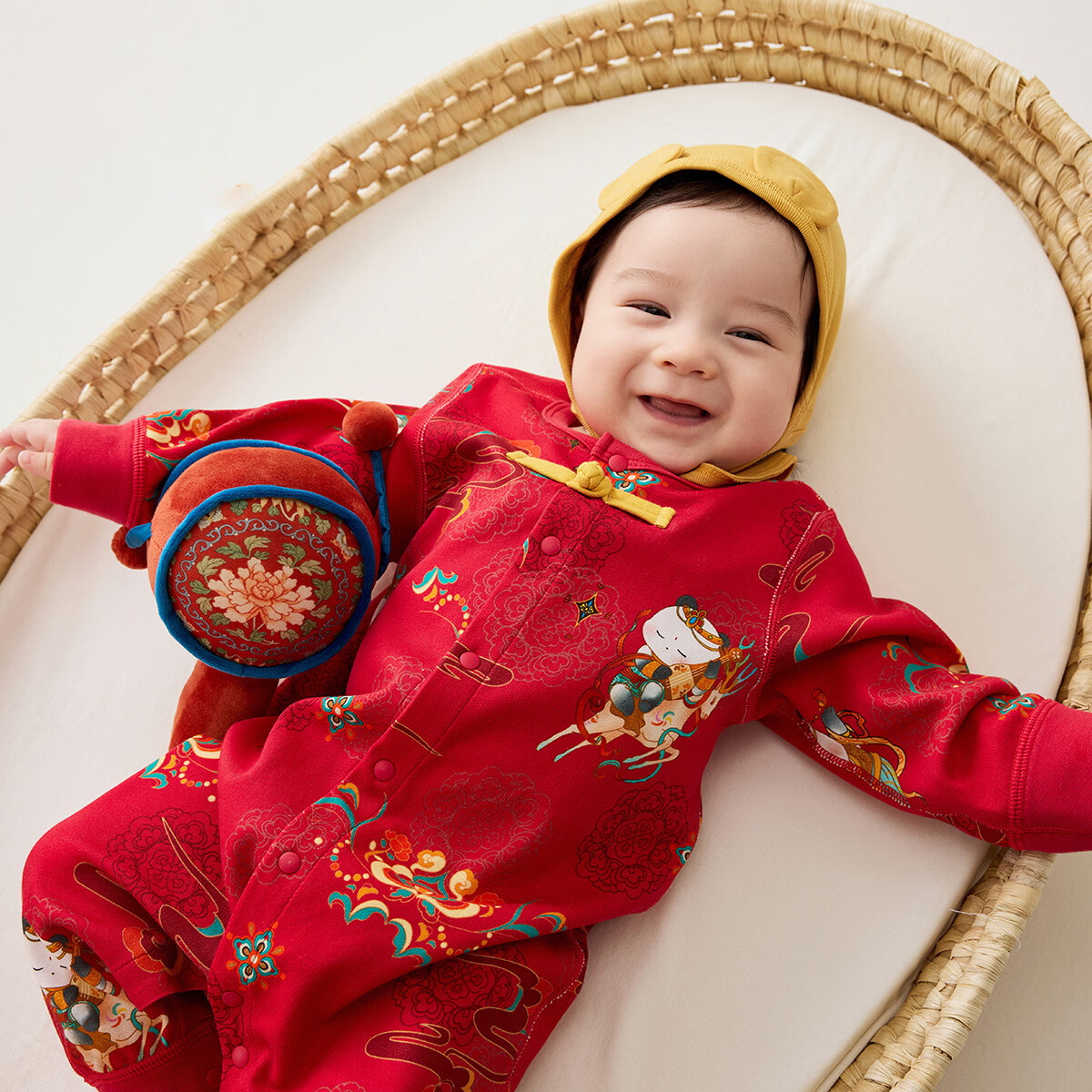 威尔贝鲁（WELLBER）婴儿衣服夹棉哈衣秋冬款新生儿连体衣满月宝宝冬季过年拜年红棉服 【新年】棉毛布前开哈衣 80cm