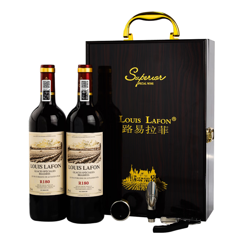 路易拉菲（LOUIS LAFON）法国进口红酒 R180干红葡萄酒原酒750ml*2进口礼盒装 过年送礼