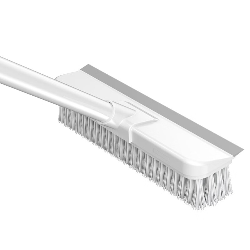 山头林村卫生间浴室地板刷家居清洁刷塑料清洁刷厕所硬毛地刷刷子日用百货 升级加长杆-白色（刮刷擦三用+多功能卡座