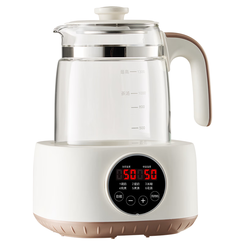 奥克斯（AUX）养生壶玻璃壶体全自动调奶器办公室多功能花茶壶恒温壶电热水壶煮茶壶YSW142 304不锈钢底盘