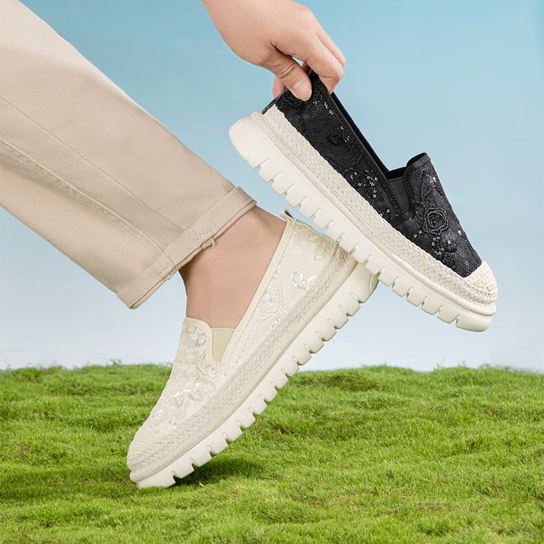 泰和源老北京布鞋渔夫鞋女2026春季时尚平底舒适田园风休闲鞋厚底妈妈鞋 米色 81796 40