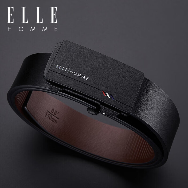 ELLE HOMME法国品牌男士皮带真皮无牙无孔自动扣男士腰带情人节礼物送男友 【专柜礼盒】902047磨砂防指纹 110cm （适用于130-150斤）