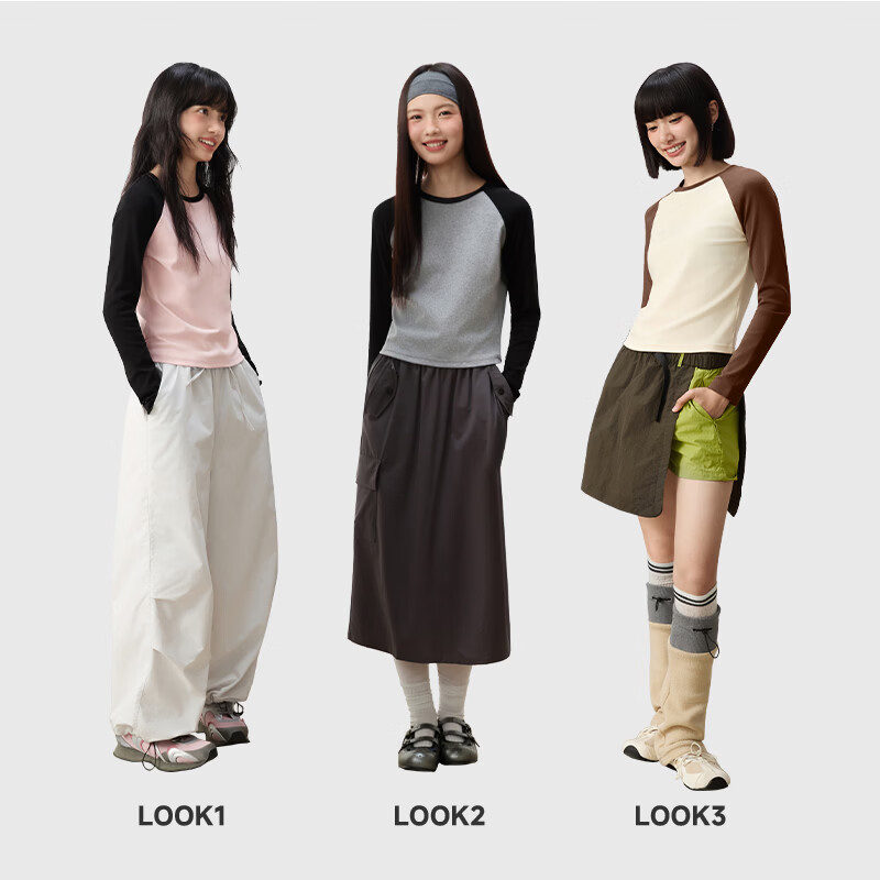 回力(Warrior)修身撞色长袖T恤女2026年春秋女装新款时尚简约休闲甜美文字上衣 灰#勇士之星字母 S