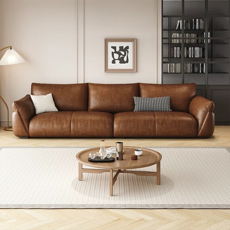 欧卡蔻2026新款沙发客厅真皮现代简约头层牛皮轻奢直排贵妃三人位沙发 (接触面真皮)焦糖色 170x98x84cm